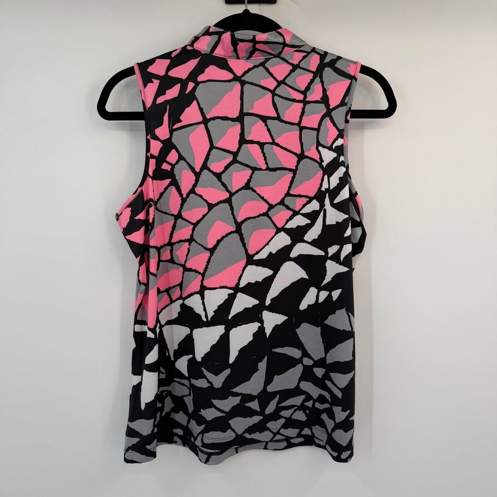 Simplicite Jamie Sadock Pink Black Geometric Mosaic Quarter Zip Sleeveless Top M - Picture 4 of 8